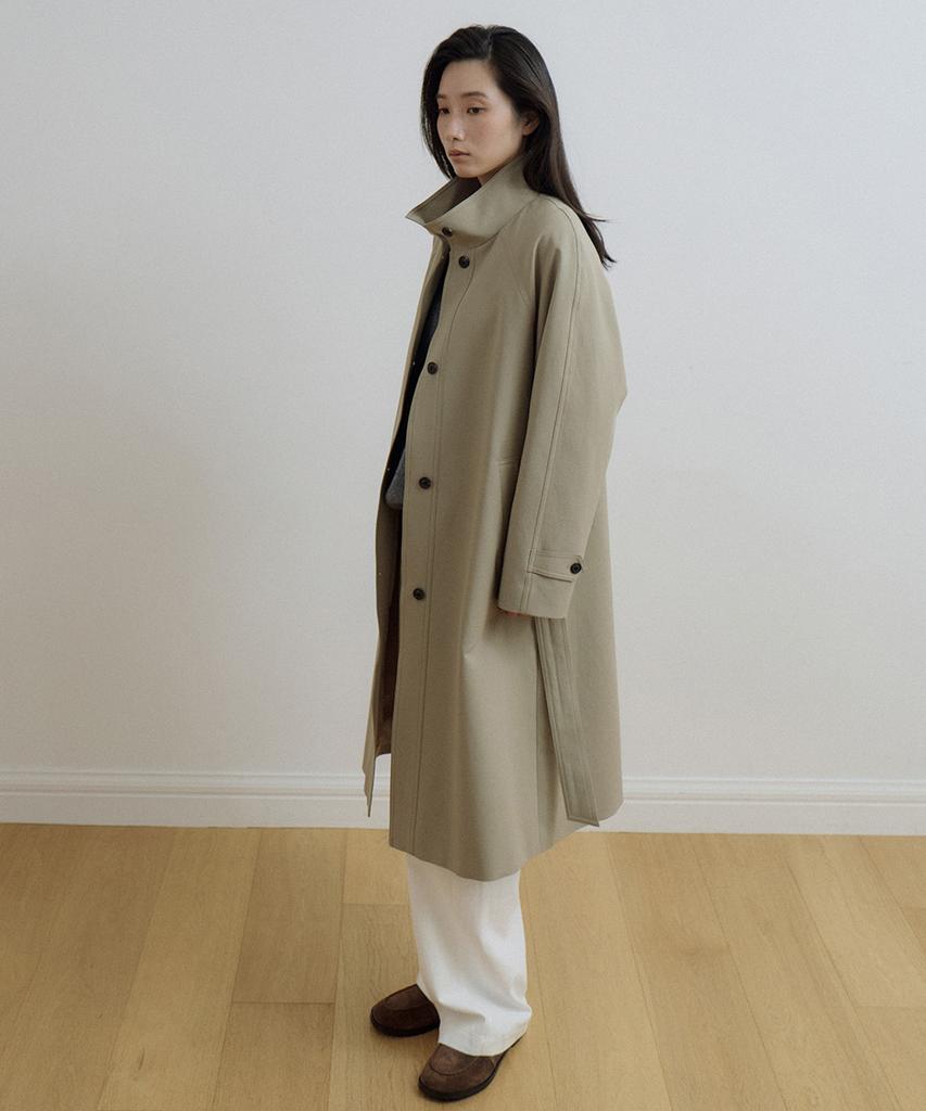 LINGSEOUL High Neck Trench Coat-Beige