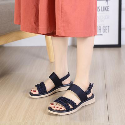 Плоские сандалии Женская летняя обувь Нескользящие женские сандалии Мягкие удобные Синие Бежевые Большой размер 42