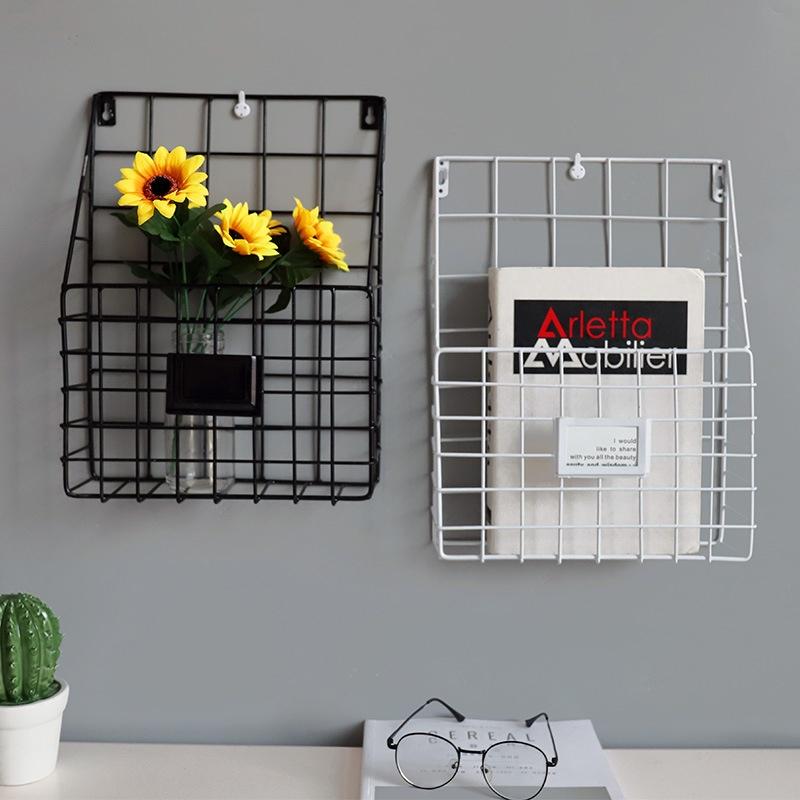 Simple Iron Grid Book Shelf Home Wall Decoration Wall Newspaper Magazine Storage Shelf Wall Shelves Wrought Iron