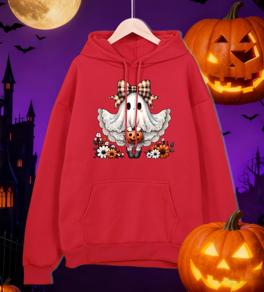 Happy Halloween Bow Ghost Print Man Hoody Hip Hop Multicolor Hoodies Fleece All-Match Pullovers Oversized Pocket Sportswear
