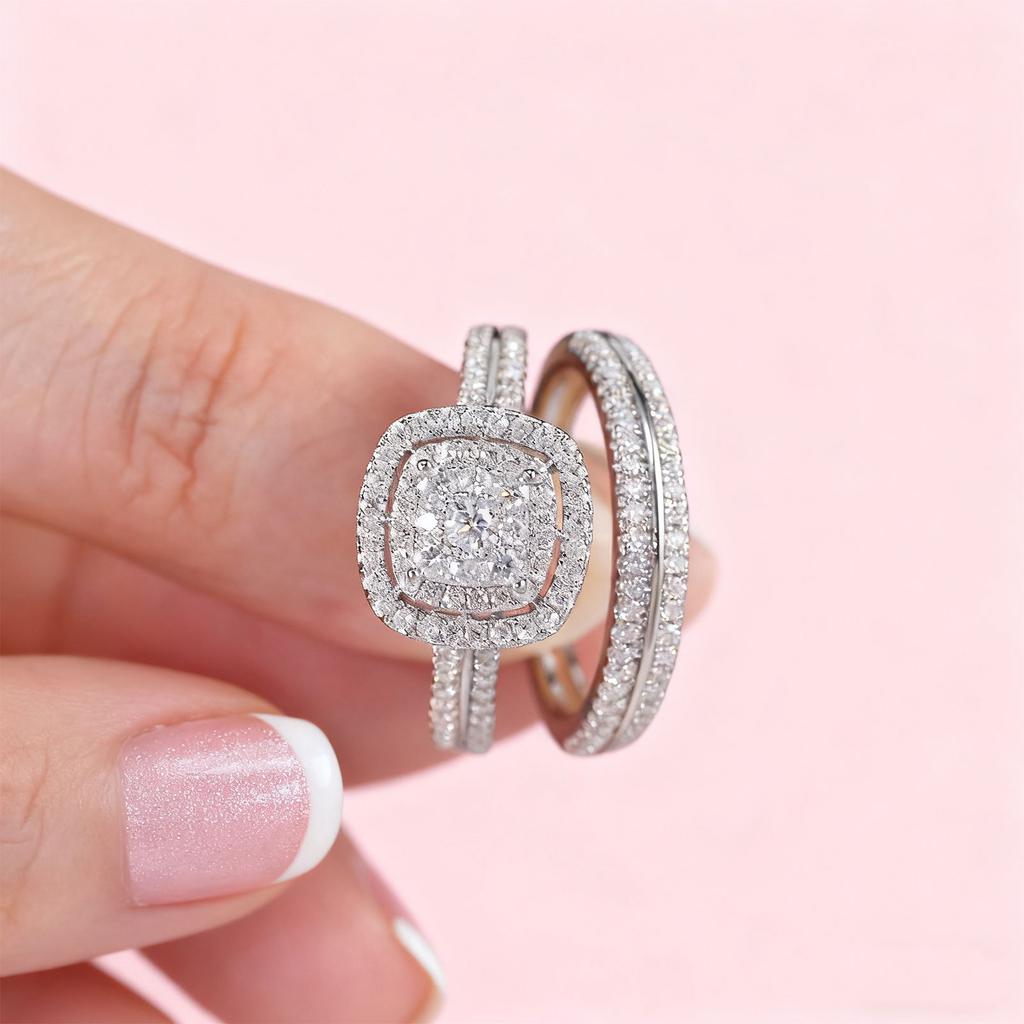 Newshe 2Pcs Certified Moissanite Wedding Rings for Women Solid 925 Silver Brilliant Round Engagement Ring Bridal Set