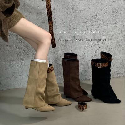 2025 Французские Универсальные Кожаные Сапоги на Высоком Каблуке до Колена, Стройнящие, с Пряжкой