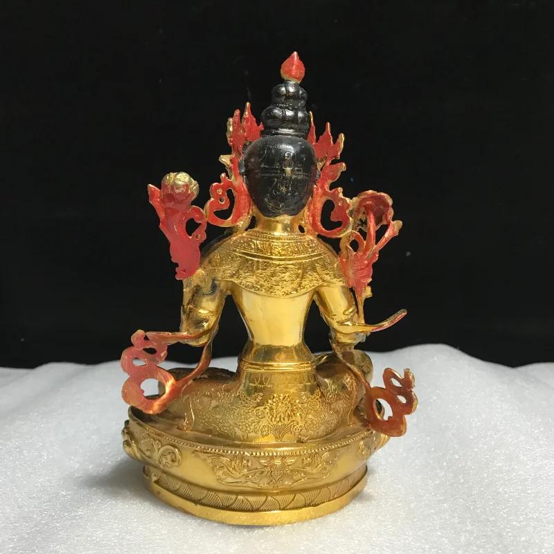 Высококачественная тибетская непальская буддийская позолоченная зеленая статуя Будды Тары Гуаньинь эффективно защищает большие украшения