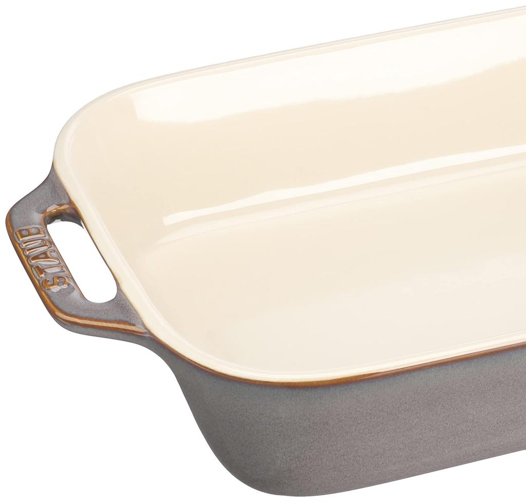 Staub Dish Antique Gray 27 X Ceramic Gratin Dish Oven Microwave Safe Japanese Dish "Rectangular 20cm" [Authorized Product] 40511-884