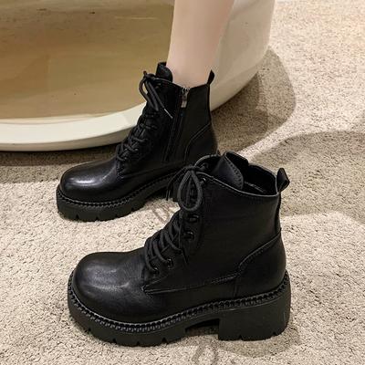 Женские ботинки на платформе 2024 года, женские туфли на шнуровке с круглым носком и толстым каблуком, кожаные зимние ботинки с боковой молнией, туфли на платформе