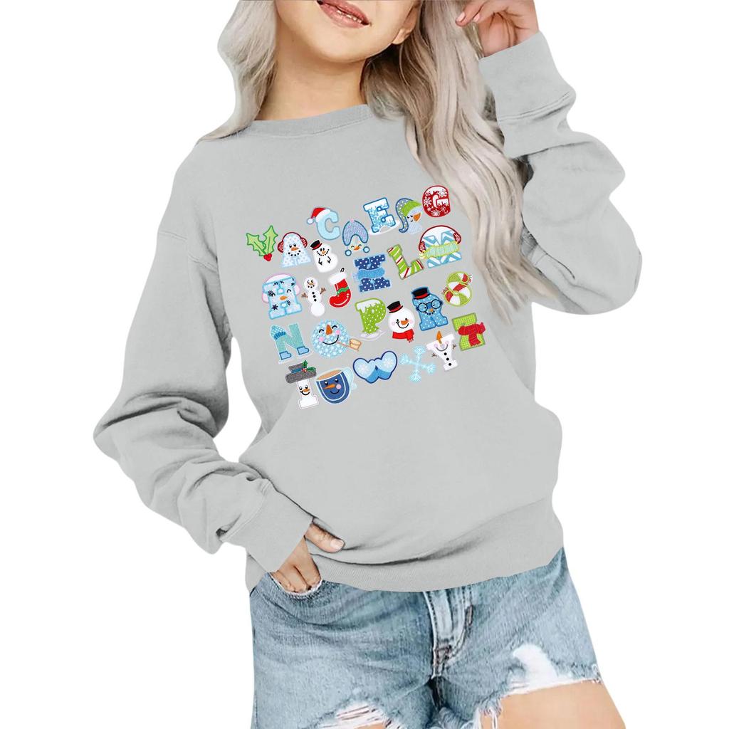 Kids' Fashion Loose-Fit Casual Long-Sleeve Christmas Print Oversized Crewneck Sweatshirt