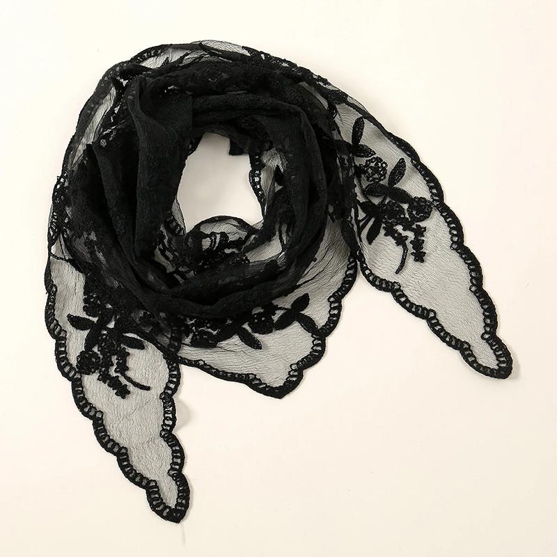 Women Retro Lace Triangle Scarf Hair Bands Vintage Triangular Headscarf Elegant Headwear Solid Color Ramadan Handkerchief