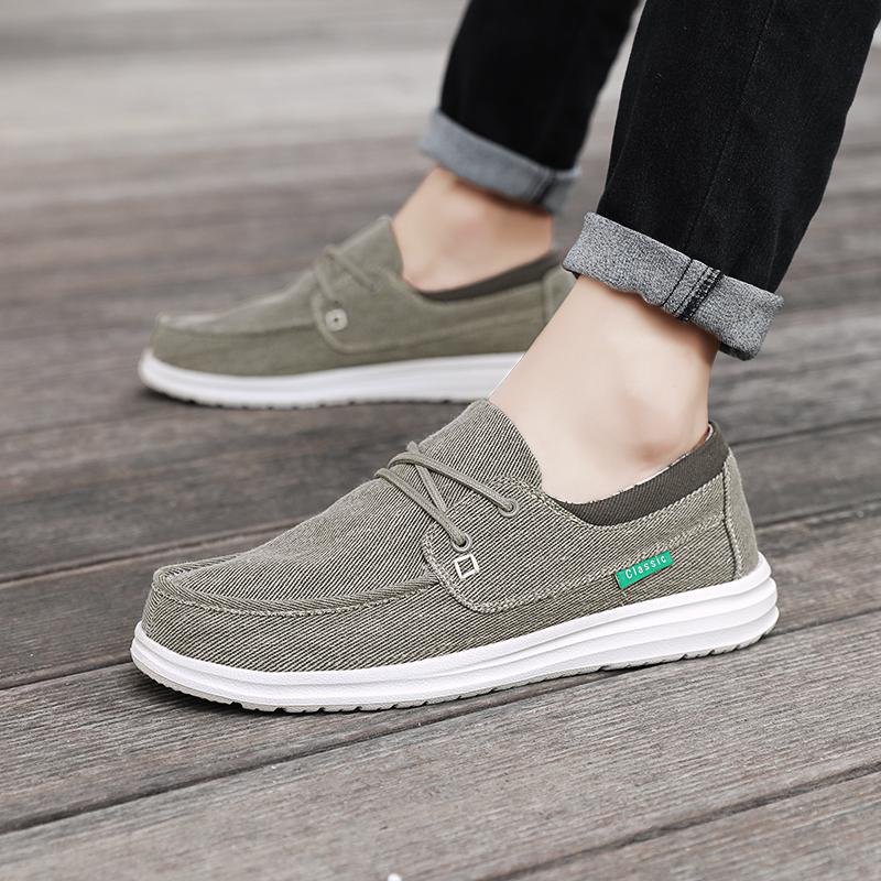 Мужская парусиновая обувь для отдыха на открытом воздухе, серые кроссовки, обувь для вождения, повседневная обувь цвета хаки с широким носком для больших размеров