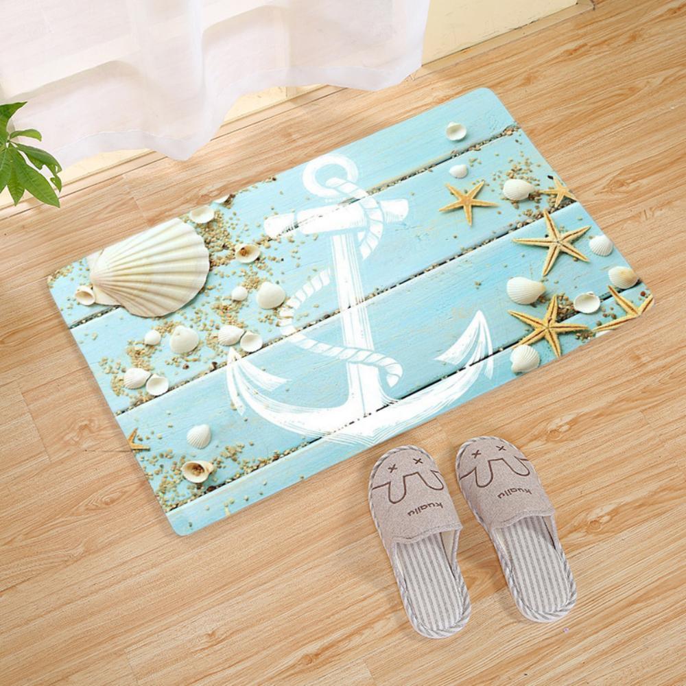 Nautical Anchor & Seashell Print Doormat for Living Room Kitchen Indoor Outdoor Entryway Washable Rug Beach House Decor