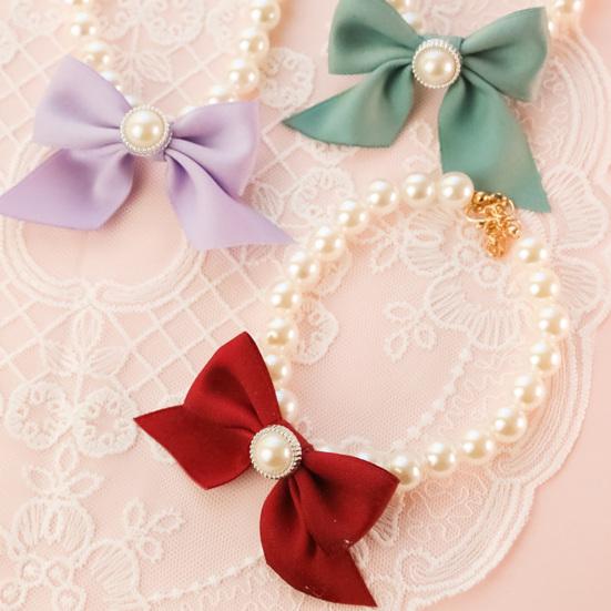 Necklace Adjustable Bright Color Lobster Clasp Design Allergy Free Easy-wearing Show Unique Charm Resin Imitation Pearl Pet Cat Bow-knot Necklace Pet