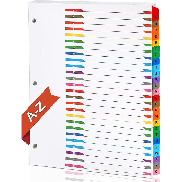 Alphabet Binder Dividers for 3 Ring Binder, COIDEA A-Z Dividers for 3 Ring Binder, Multicolor A-Z Binder Dividers with izable Table of Contents Page,