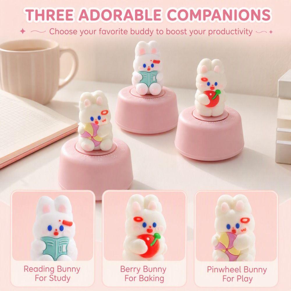 Cute Mechanical Kitchen Timer 60 Minute Cooking Timer Portable Rabbit Timer Reminder Tool