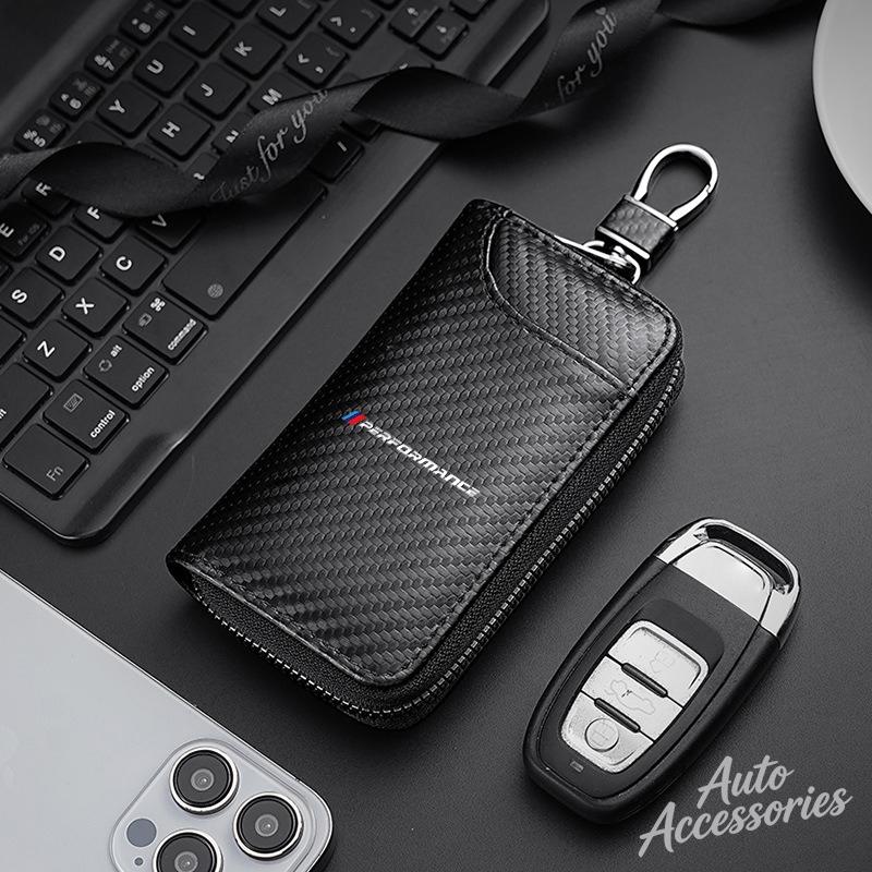 AAAPR1 Car Wallet Key Case Carbon Fiber Zipper Wallet Holder Multifunction Accessories For BMW X1 X2 X3 X4 X5 X6 X7 G20 G30 6GT E46 E60