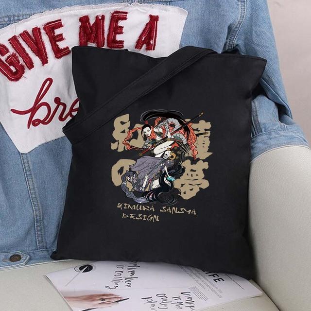 Women Bag Shopper Large Capacity Eco Canvas Cotton Shopper Foldable Fashion Black Cartoon Pictures Handbag Canvas Tote Bag