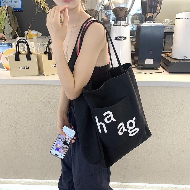 Большая вместительная однотонная холщовая сумка для женщин, мягкие сумки на ремне с застежкой-молнией, сумки для девочек, сумка для покупок с надписью, модная