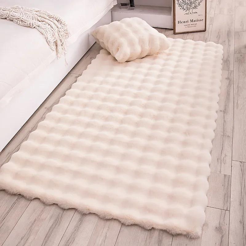 Shaggy Faux Rabbit Fur Plush Area Rug Soft Bubble Velvet Bedroom Bedside Living Room Fluffy Washable Rugs Home Decoration