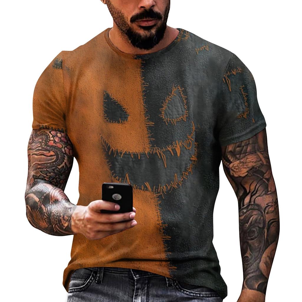 Halloween T Shirt Men's Casual Round Neck Blood Splatter Pattern Tops Horror Bloody Printed Short Sleeve Tops