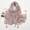 Spring and Summer New Cotton and Linen Feel Hanging Beard Tassel Long Scarf Travel Photo Shawl Woman