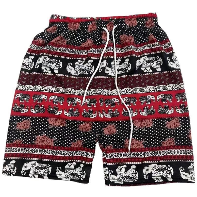 Elephant Pants Shorts Adjustable Elastic High Waistband Strap Rope Women Print Thailand Casual Streetwear Beach Bohemian Retro Vintage Boho