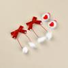 Красные бархатные заколки-банты для принцессы, милые помпоны в форме сердца, детские осенне-зимние заколки для волос, корейские милые заколки, новогодний головной убор