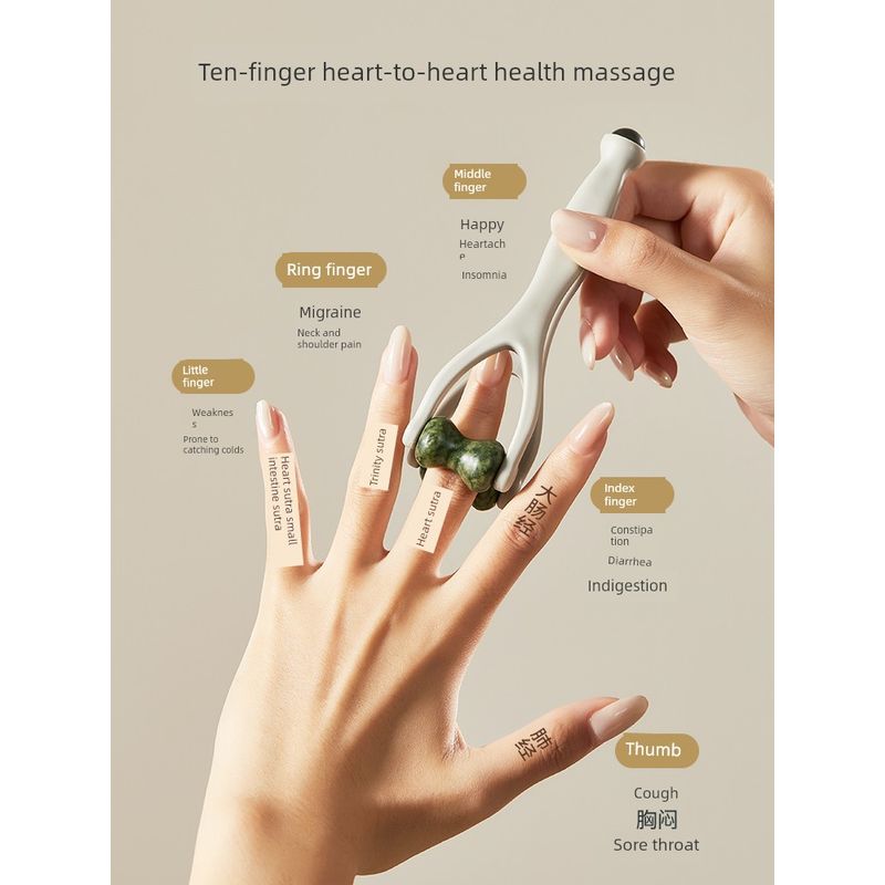 Natural Jade Finger Massager for Kneading and Multi-Functional Meridian Massage, Adult Hand Joint Acupoint Scraping Roller