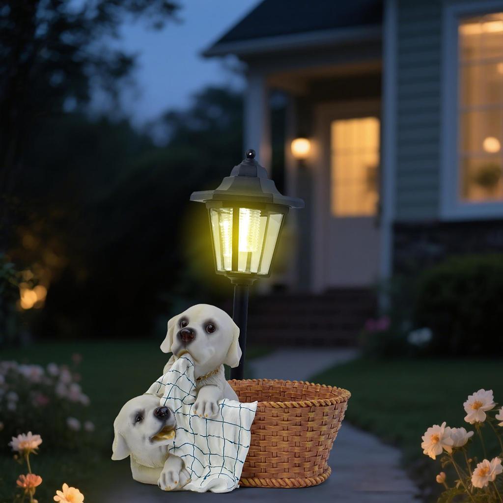 Уличный солнечный свет Ферма Собаки Фонарь Фигурка Мультяшная скульптура Полимерная статуя Садовое украшение для