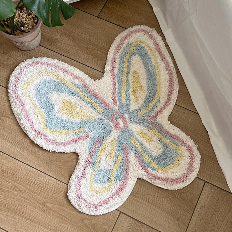 Tufting Butterfly Bathroom Mat Living Room Carpet Bathmat Bedside Rug Soft Bedroom Floor Pad Aesthetic Home Decor 60x60cm