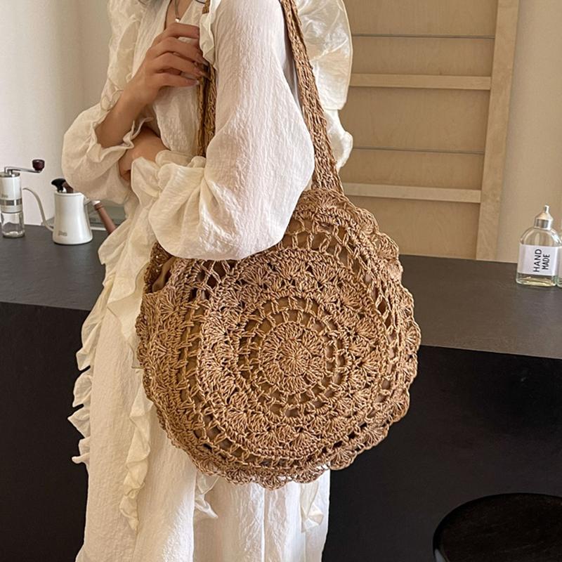 Летняя модная женская сумка на плечо большой емкости для пляжного отдыха из соломы