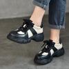 Thick Soled Retro Genuine Leather Women's Shoes Pumps Round Toe Lace Up Mixed Colors Platform Shoes