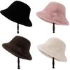 Fluffy Fur Female Panama Cap Plush Solid Bucket Hat Fashion Fisherman Hat