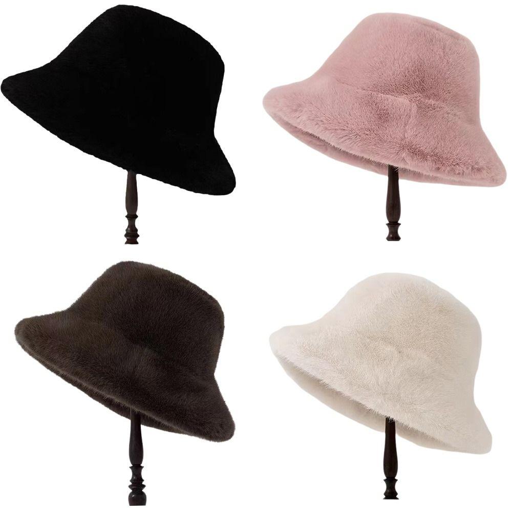 Плюшевая шляпа рыбака, пушистая меховая однотонная панама, модная женская панама