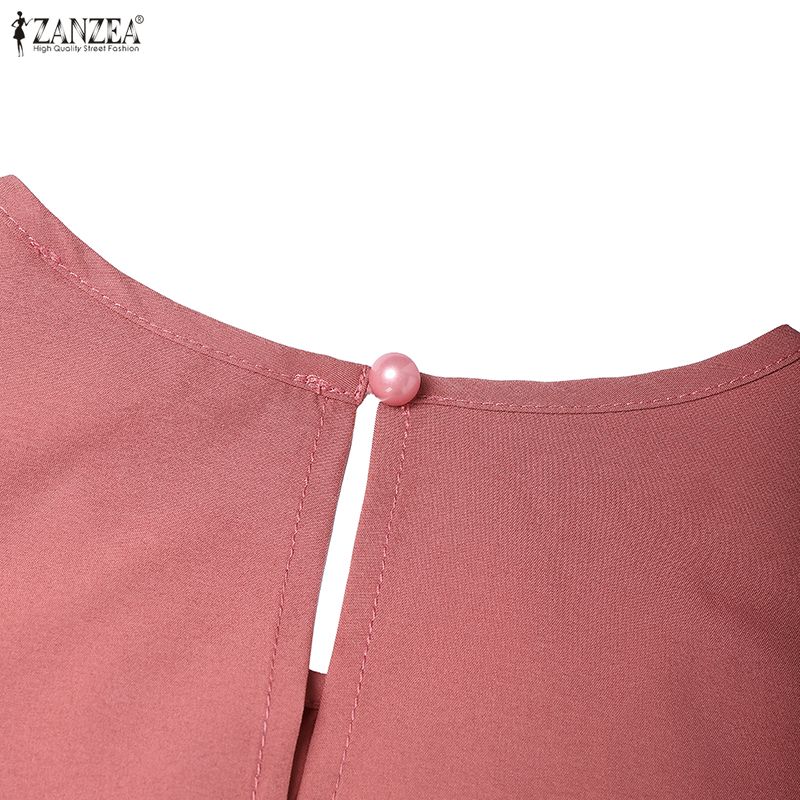 ZANZEA Женское повседневное платье с круглым вырезом, длинными рукавами, свободного кроя, с оборками, вставками, длинное