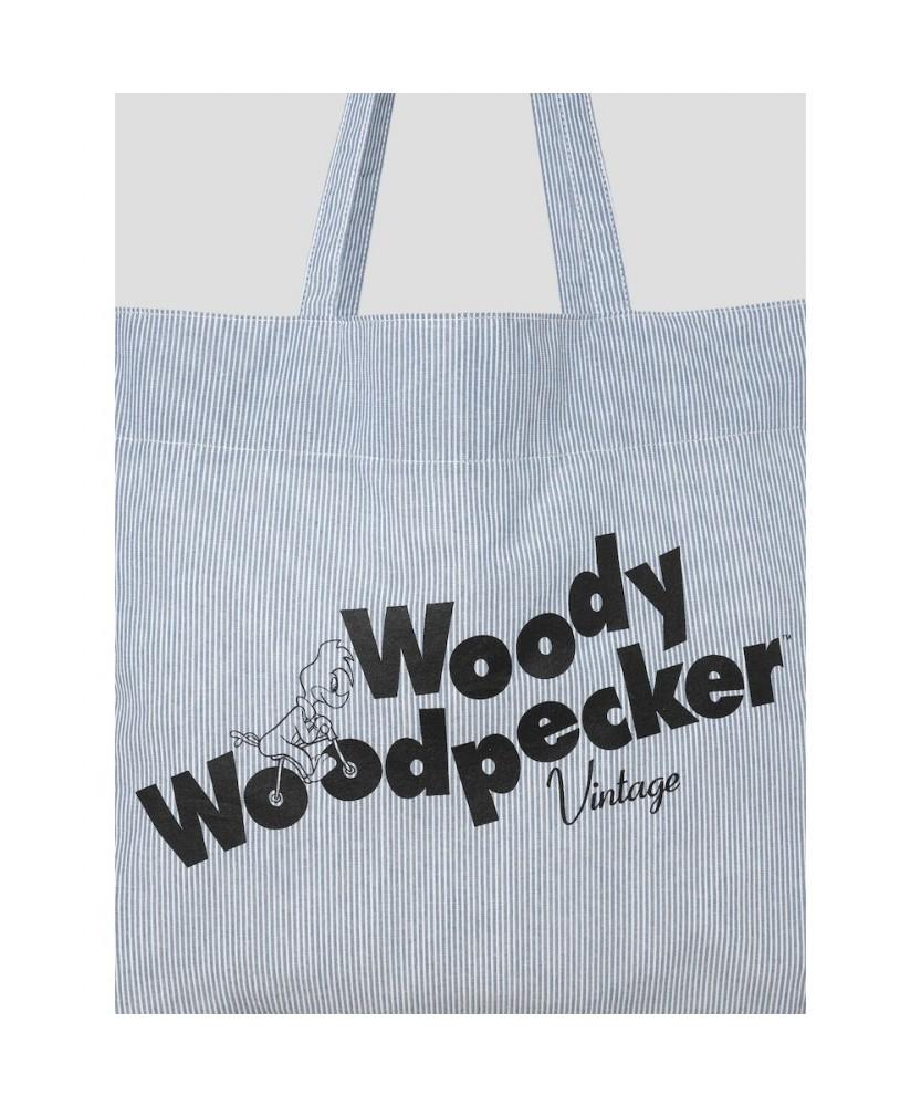 8Seconds Woody Woodpecker Stripe Pin Button Big Tote Bag Sky Blue