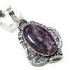 Chevron Amethyst Gemstone Handmade 925 Sterling Silver Pendant 2.60" H5U71