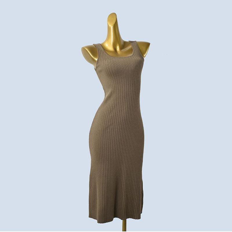 U-Neck Vest Sleeveless Pure Color Silm Slim Looking All-Matching A- Line Skirt Mid-Length Dress Spring and Summer Women Inner Wear Outer Wear Women