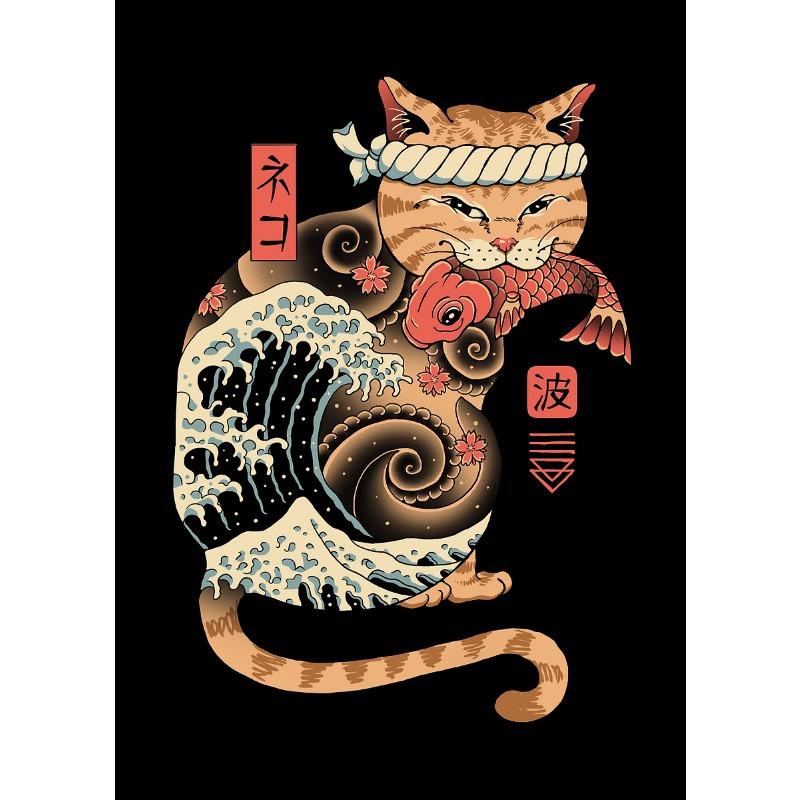 Японский Ретро Стиль Татуировка Самурай Кот Рамен Мультяшные Постеры Принты Холст Картина Настенное Искусство Картина Гостиная Домашний Декор