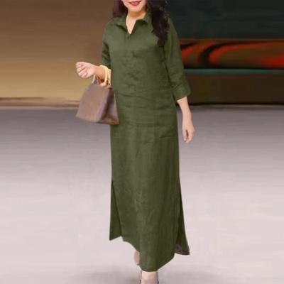 Осенне-летнее женское платье с отложным воротником, свободного кроя, однотонное, с длинными рукавами, плюс