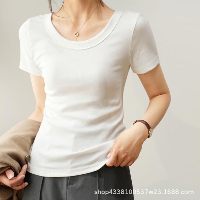2024 Women's U-Neck Cotton Short-Sleeve Loose Slim Fit T-Shirt
