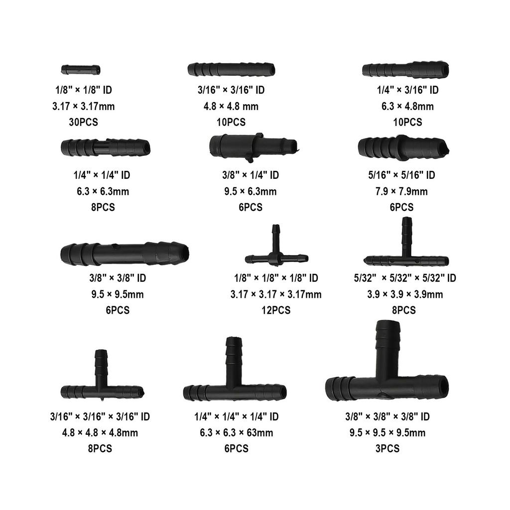 113PCS Vacuum Connector Assortment Automotive Vacuum Tubing Connector Tee Kit Water Spray Pipe Joints Car Wiper Connection Pipe