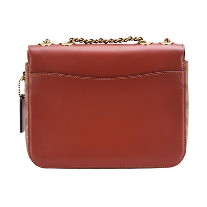 COACH Madison 24 Camellia Logo Turnlock Closure Calf Leather Crossbody Shoulder Bag Medium Women's Brown and Rust Red
