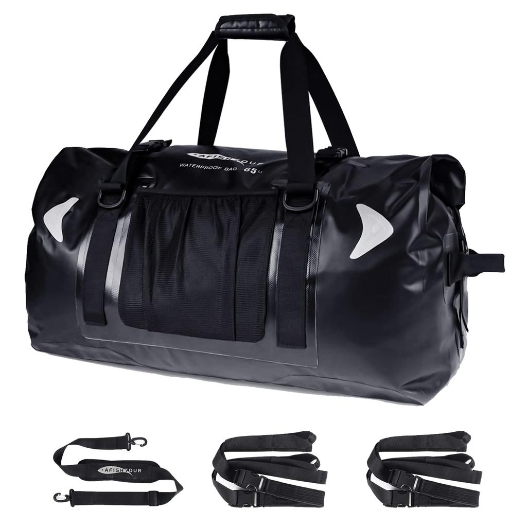 AFISHTOUR 65L Waterproof Motorcycle Rear Bag with Shoulder Strap for Outdoor Beach and Travel Bag/Tail Activities, Riding, Kayaking, Camping, (Black)