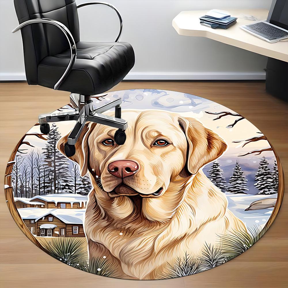 1PC Winter Dog Office Round Area Rug, Mat Suitable For Office, Under Office Chairs Bedroom Living Room Home Decor, Room Deco