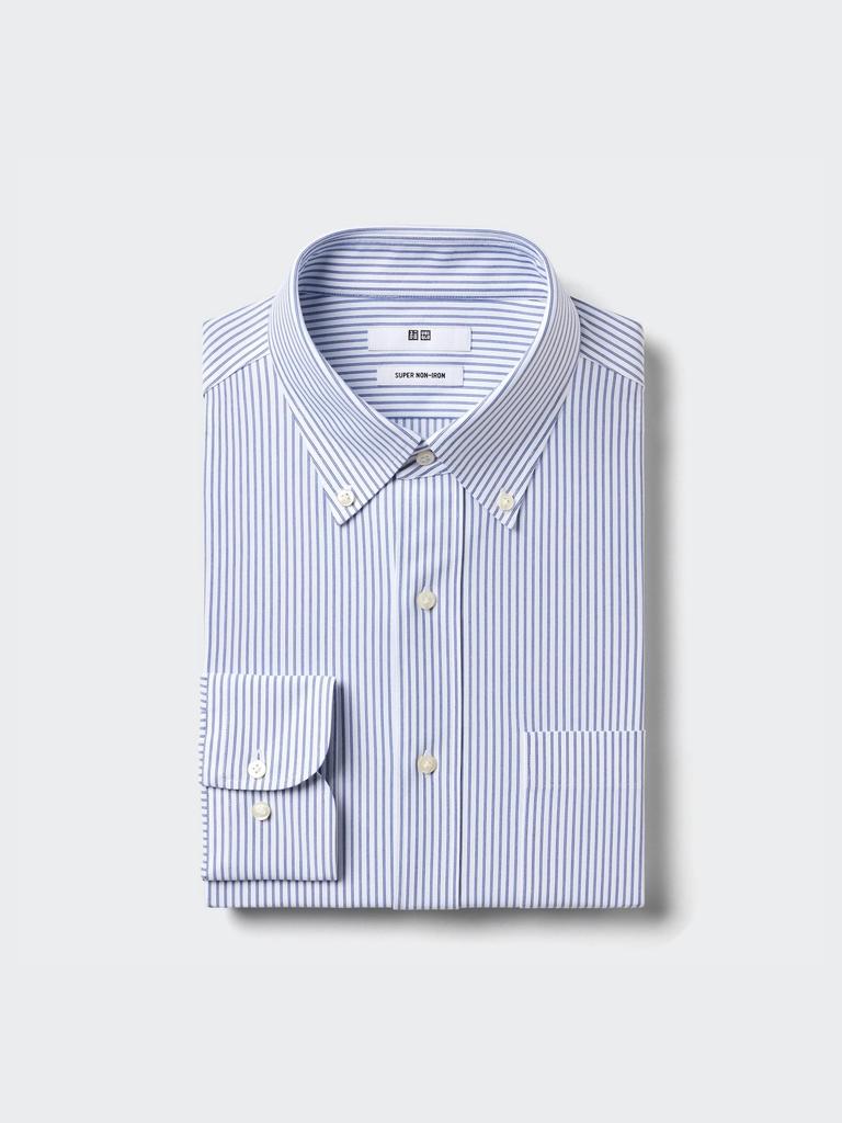 Uniqlo Super Non Iron Jersey Shirt  Long Sleeve Button Down CollAr Stripe  A