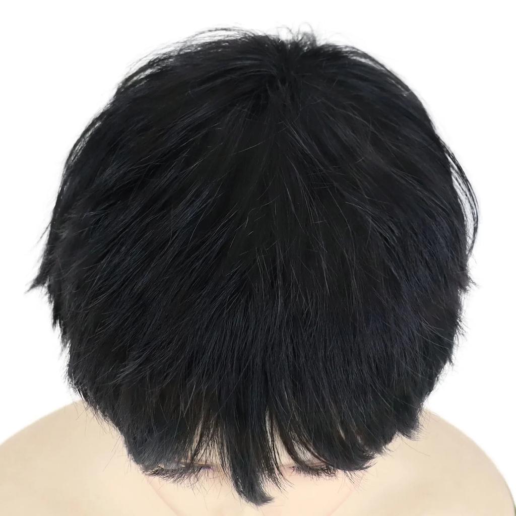 Короткие черные парики для женщин, синтетические волосы, парик для косплея с челкой, лохматые кудрявые прически, аниме, костюмная вечеринка, парик на Хэллоуин, натуральный