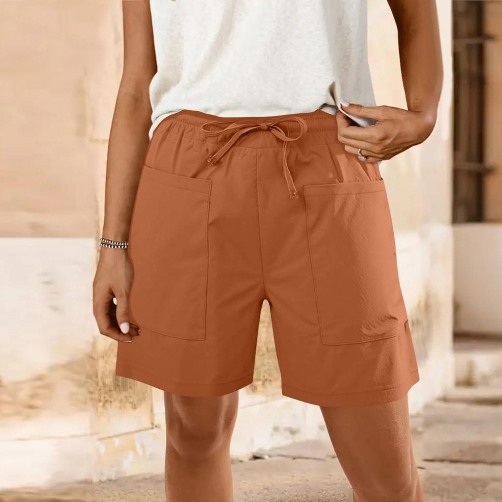 Женские модные однотонные повседневные шорты с карманами и завязками на ремне