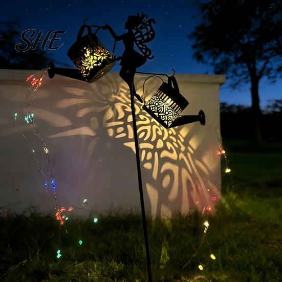Waterproof Landscape Lighting Solar Watering Can Lantern, Metal Fairy Garden Light, Outdoor Light Stake for Lawn Yard Pathway Decoration Thanksgiving