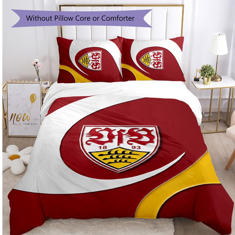VfB Stuttgart Football Printed 3 Pieces Bedding Set, Comfortable Skin Friendly Bedroom Duvet Cover Set