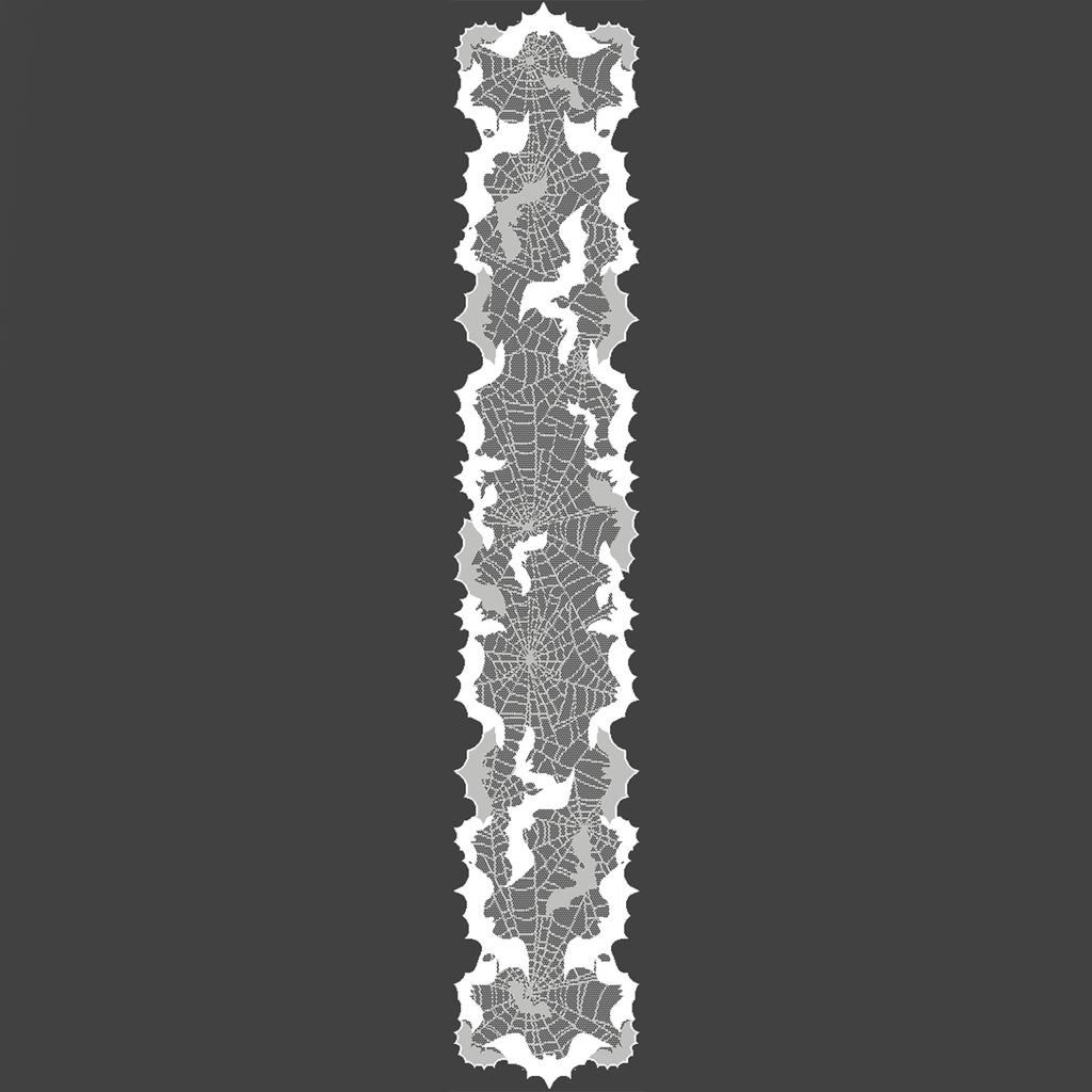 Halloween Table Runner 13x68inch Black Polyester Waterproof Decoration with Spider Web and Bat Design for Dinner Party