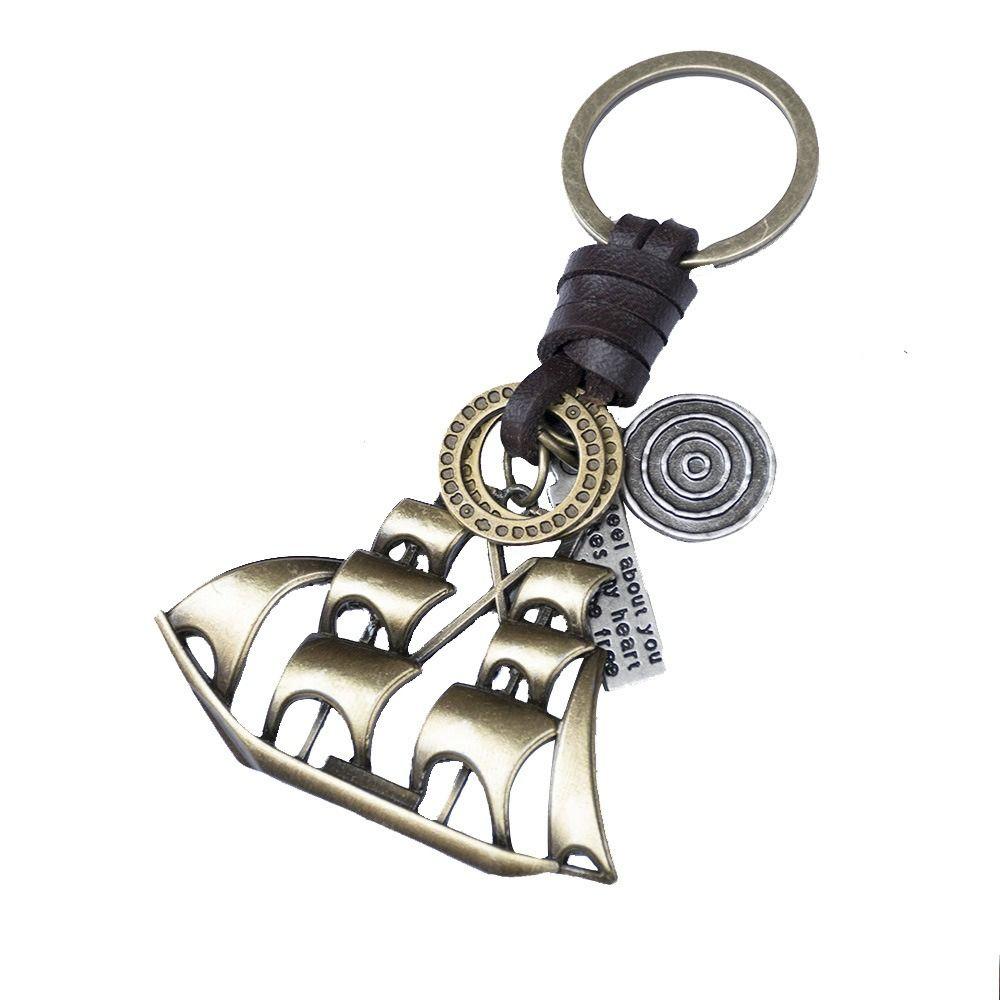 Цинковый сплав цинка винтажный брелок скелет из натуральной кожи модный винтажный брелок пиратский корабль брелок для мужчин