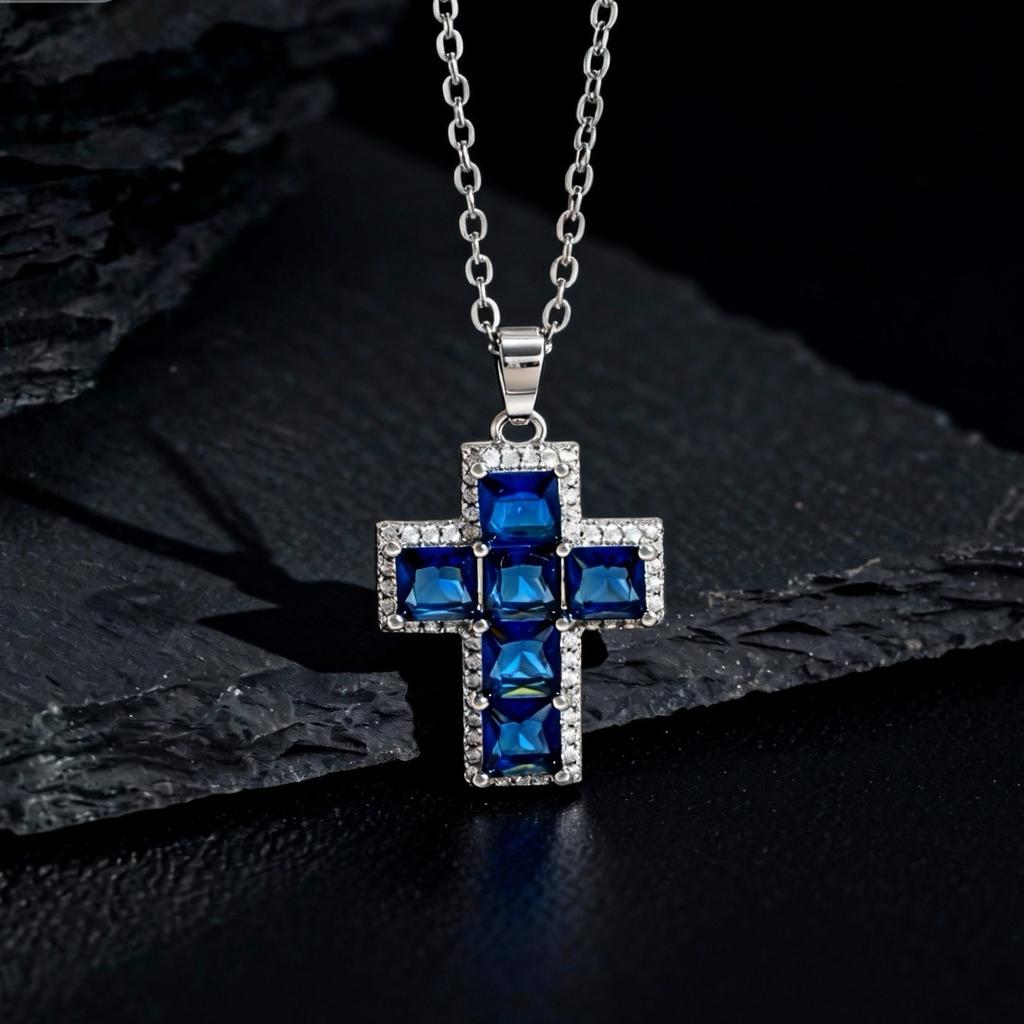 Versatile New Multi-color Zircon Pendant Cross Necklace Hip-hop Trend Jewelry
